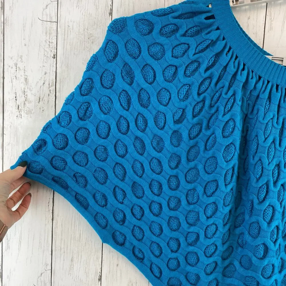 VTG Once Again Blue Honeycomb Knit Cropped Poncho-Style Sweater Top Size Medium - Picture 4 of 10